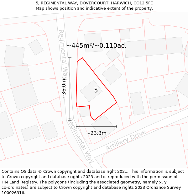 5, REGIMENTAL WAY, DOVERCOURT, HARWICH, CO12 5FE: Plot and title map