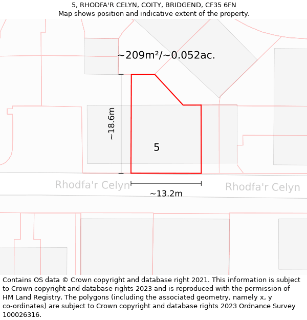 5, RHODFA'R CELYN, COITY, BRIDGEND, CF35 6FN: Plot and title map