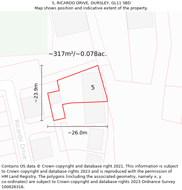 5, RICARDO DRIVE, DURSLEY, GL11 5BD: Plot and title map