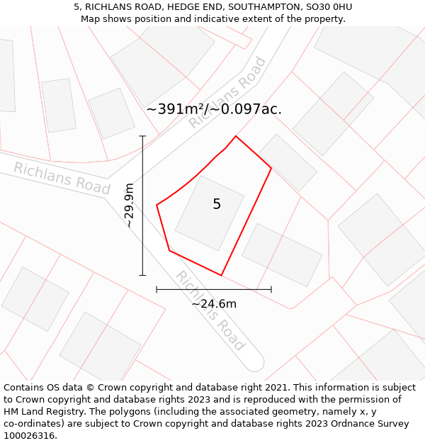 5, RICHLANS ROAD, HEDGE END, SOUTHAMPTON, SO30 0HU: Plot and title map