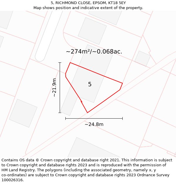 5, RICHMOND CLOSE, EPSOM, KT18 5EY: Plot and title map