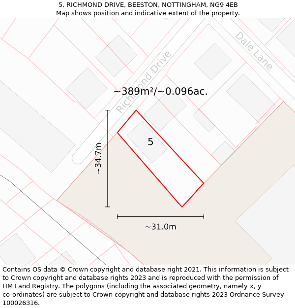 5, RICHMOND DRIVE, BEESTON, NOTTINGHAM, NG9 4EB: Plot and title map