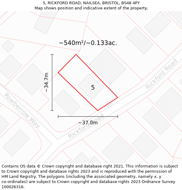 5, RICKFORD ROAD, NAILSEA, BRISTOL, BS48 4PY: Plot and title map