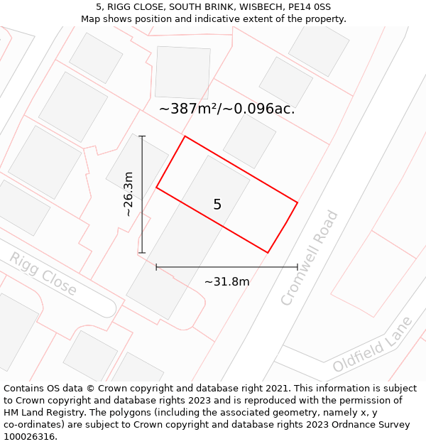5, RIGG CLOSE, SOUTH BRINK, WISBECH, PE14 0SS: Plot and title map