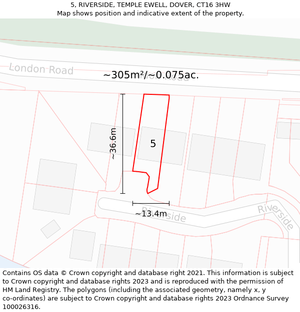 5, RIVERSIDE, TEMPLE EWELL, DOVER, CT16 3HW: Plot and title map