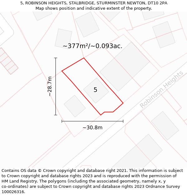 5, ROBINSON HEIGHTS, STALBRIDGE, STURMINSTER NEWTON, DT10 2PA: Plot and title map