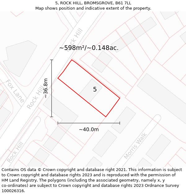 5, ROCK HILL, BROMSGROVE, B61 7LL: Plot and title map