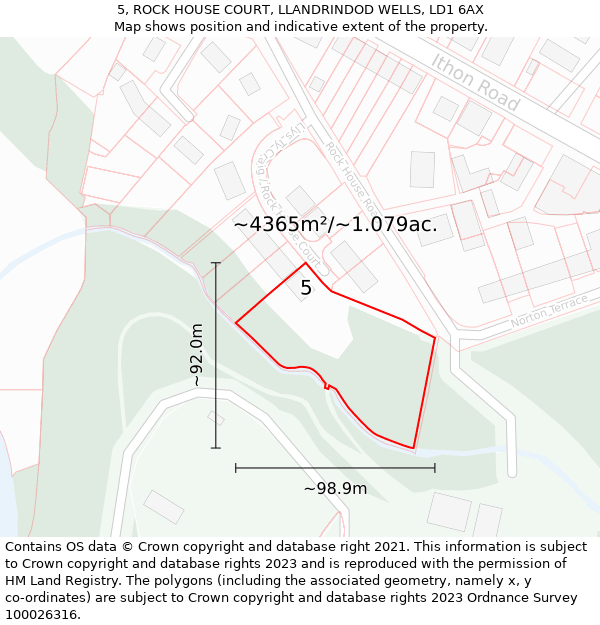 5, ROCK HOUSE COURT, LLANDRINDOD WELLS, LD1 6AX: Plot and title map