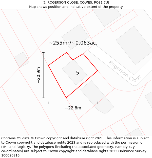 5, ROGERSON CLOSE, COWES, PO31 7UJ: Plot and title map