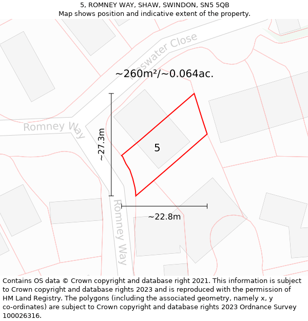 5, ROMNEY WAY, SHAW, SWINDON, SN5 5QB: Plot and title map