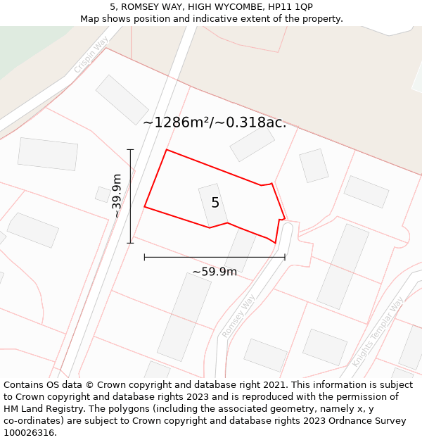 5, ROMSEY WAY, HIGH WYCOMBE, HP11 1QP: Plot and title map