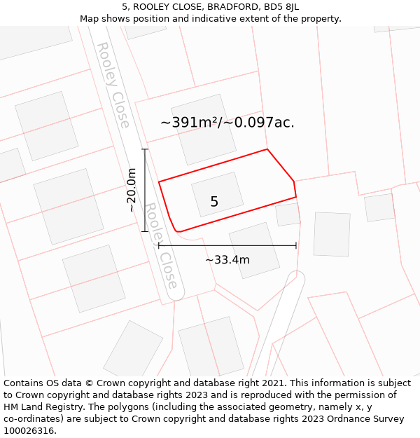 5, ROOLEY CLOSE, BRADFORD, BD5 8JL: Plot and title map