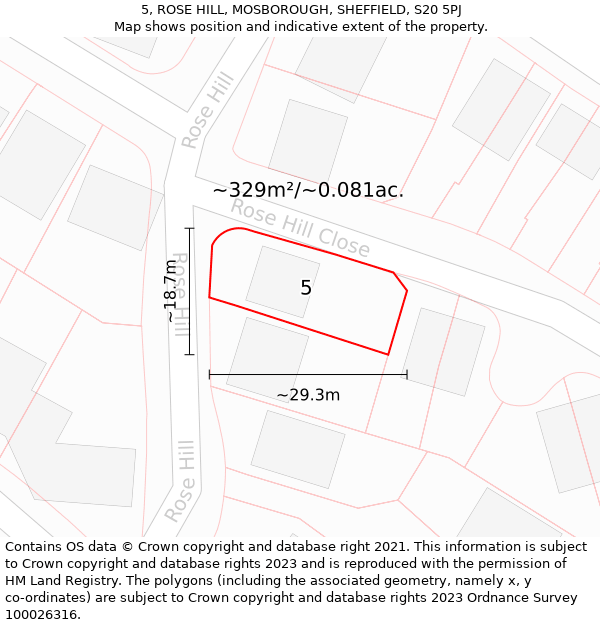 5, ROSE HILL, MOSBOROUGH, SHEFFIELD, S20 5PJ: Plot and title map