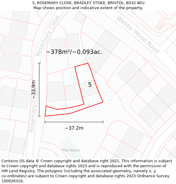 5, ROSEMARY CLOSE, BRADLEY STOKE, BRISTOL, BS32 8EU: Plot and title map