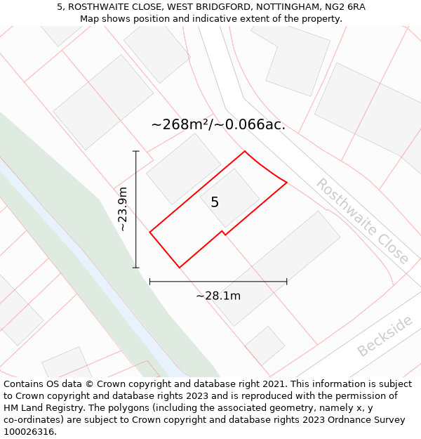 5, ROSTHWAITE CLOSE, WEST BRIDGFORD, NOTTINGHAM, NG2 6RA: Plot and title map