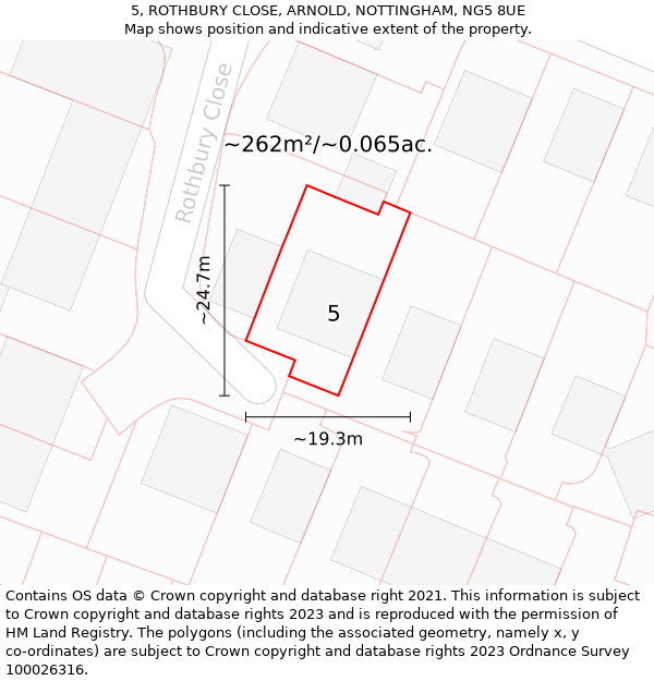 5, ROTHBURY CLOSE, ARNOLD, NOTTINGHAM, NG5 8UE: Plot and title map