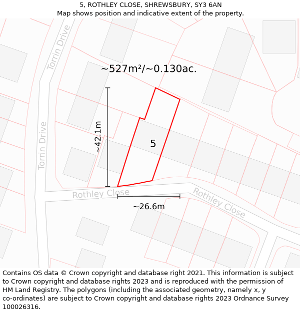 5, ROTHLEY CLOSE, SHREWSBURY, SY3 6AN: Plot and title map