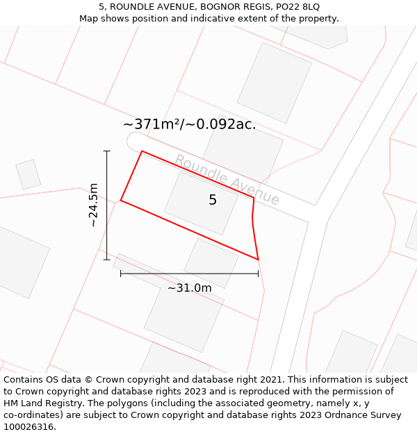 5, ROUNDLE AVENUE, BOGNOR REGIS, PO22 8LQ: Plot and title map