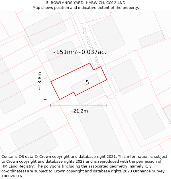 5, ROWLANDS YARD, HARWICH, CO12 4ND: Plot and title map