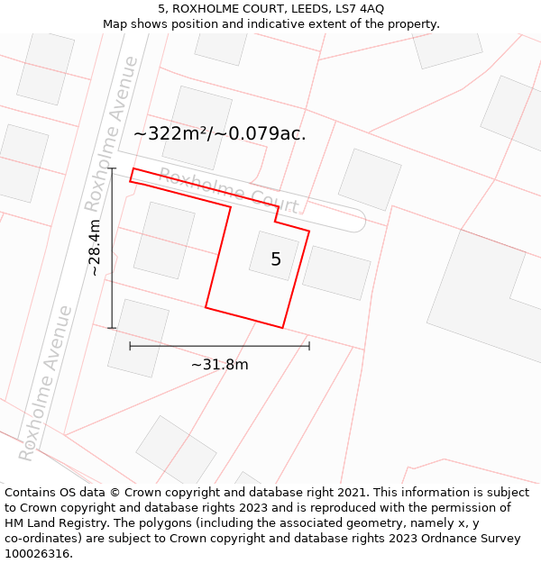 5, ROXHOLME COURT, LEEDS, LS7 4AQ: Plot and title map