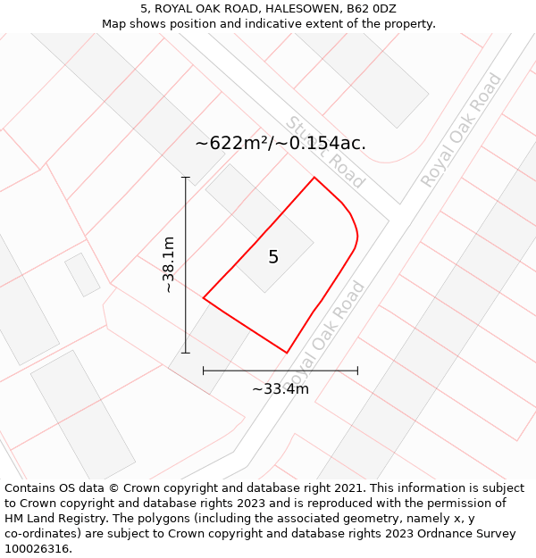 5, ROYAL OAK ROAD, HALESOWEN, B62 0DZ: Plot and title map