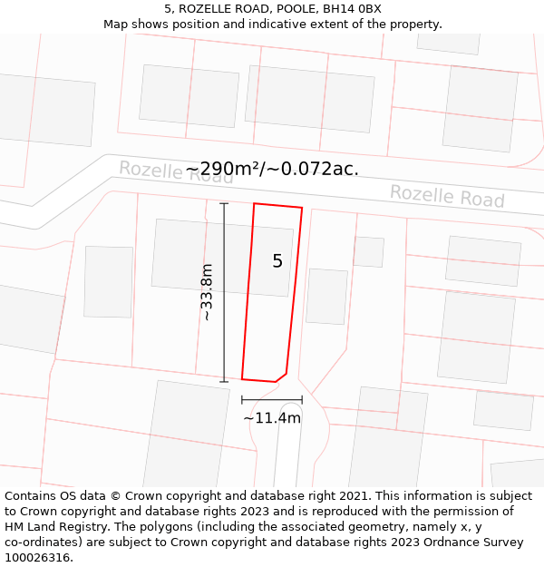 5, ROZELLE ROAD, POOLE, BH14 0BX: Plot and title map