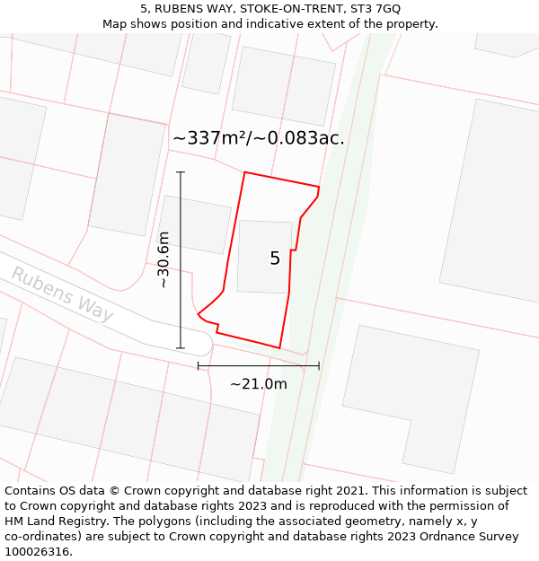 5, RUBENS WAY, STOKE-ON-TRENT, ST3 7GQ: Plot and title map