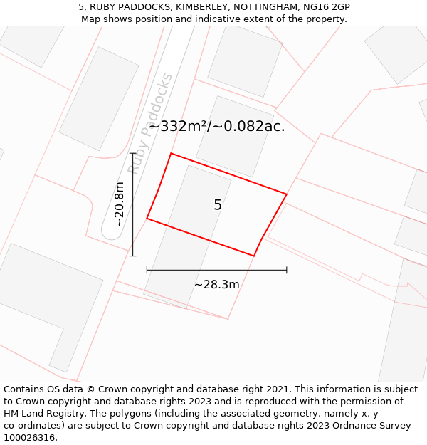 5, RUBY PADDOCKS, KIMBERLEY, NOTTINGHAM, NG16 2GP: Plot and title map