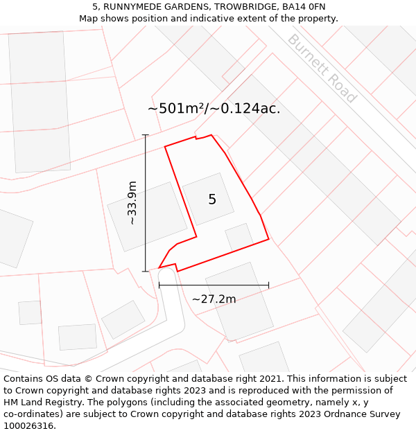 5, RUNNYMEDE GARDENS, TROWBRIDGE, BA14 0FN: Plot and title map