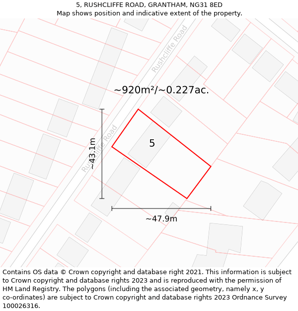 5, RUSHCLIFFE ROAD, GRANTHAM, NG31 8ED: Plot and title map