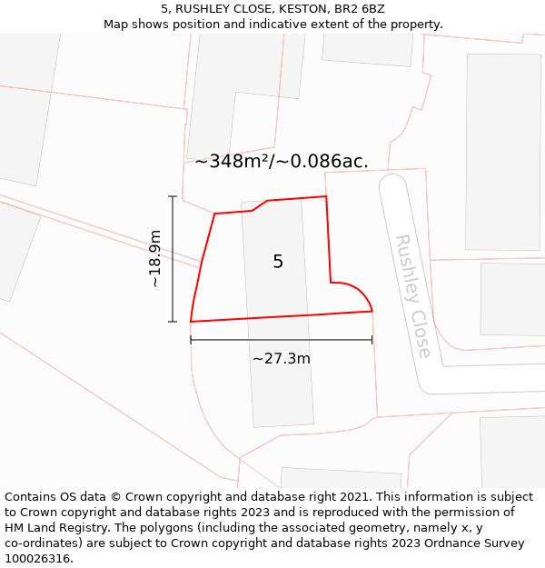 5, RUSHLEY CLOSE, KESTON, BR2 6BZ: Plot and title map