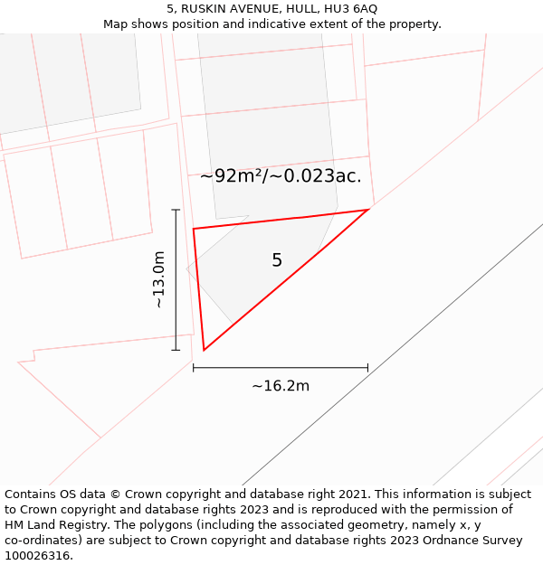 5, RUSKIN AVENUE, HULL, HU3 6AQ: Plot and title map