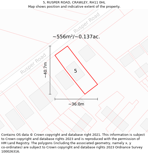 5, RUSPER ROAD, CRAWLEY, RH11 0HL: Plot and title map