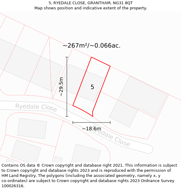 5, RYEDALE CLOSE, GRANTHAM, NG31 8QT: Plot and title map