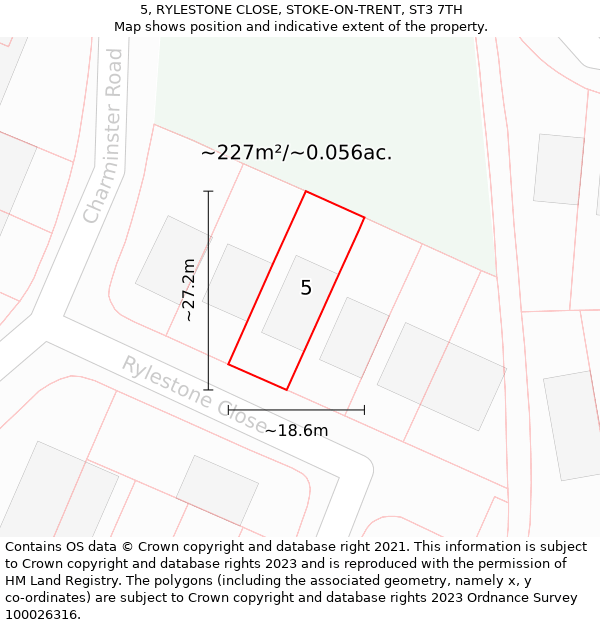 5, RYLESTONE CLOSE, STOKE-ON-TRENT, ST3 7TH: Plot and title map