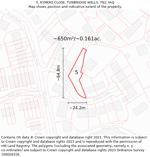 5, RYMERS CLOSE, TUNBRIDGE WELLS, TN2 3AQ: Plot and title map