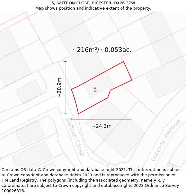 5, SAFFRON CLOSE, BICESTER, OX26 3ZW: Plot and title map