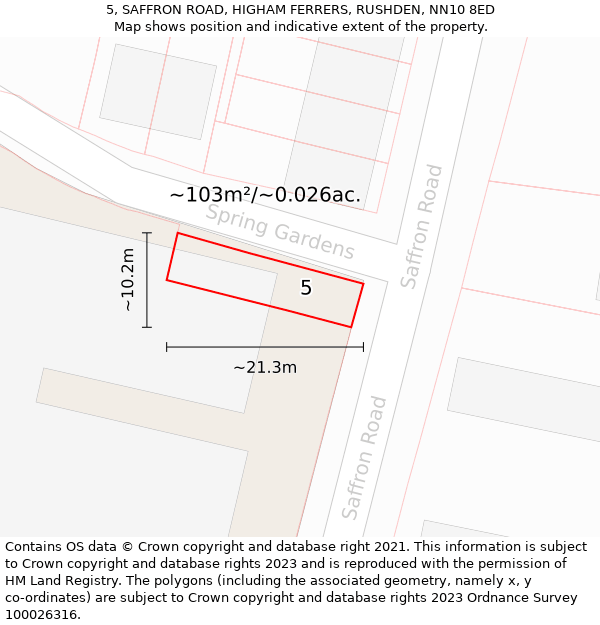 5, SAFFRON ROAD, HIGHAM FERRERS, RUSHDEN, NN10 8ED: Plot and title map