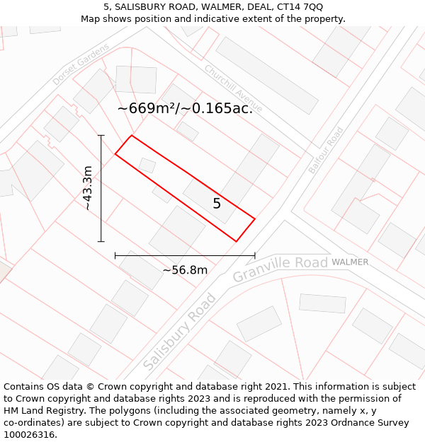 5, SALISBURY ROAD, WALMER, DEAL, CT14 7QQ: Plot and title map