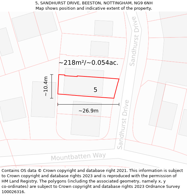 5, SANDHURST DRIVE, BEESTON, NOTTINGHAM, NG9 6NH: Plot and title map