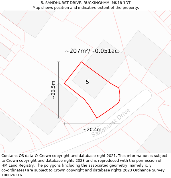 5, SANDHURST DRIVE, BUCKINGHAM, MK18 1DT: Plot and title map