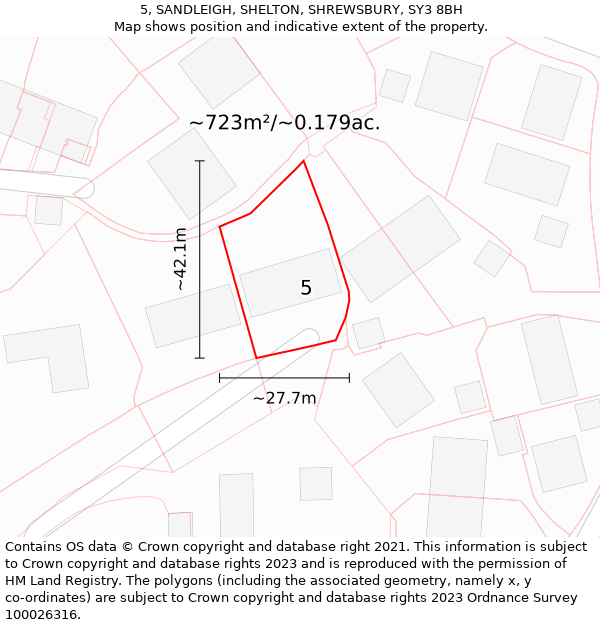 5, SANDLEIGH, SHELTON, SHREWSBURY, SY3 8BH: Plot and title map