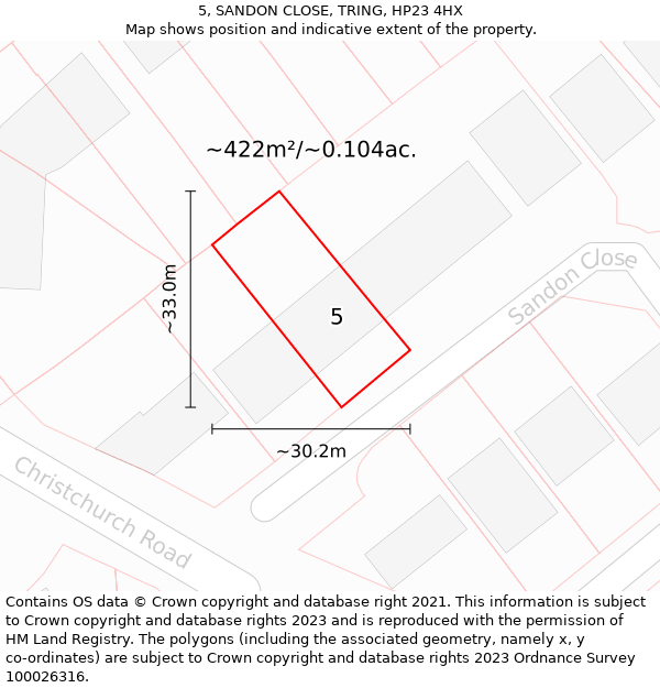 5, SANDON CLOSE, TRING, HP23 4HX: Plot and title map