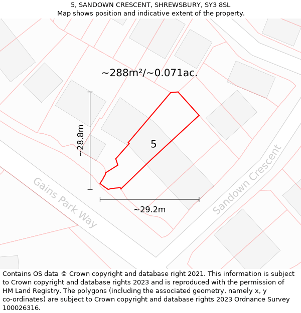 5, SANDOWN CRESCENT, SHREWSBURY, SY3 8SL: Plot and title map