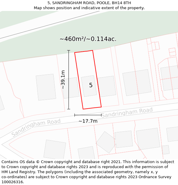 5, SANDRINGHAM ROAD, POOLE, BH14 8TH: Plot and title map