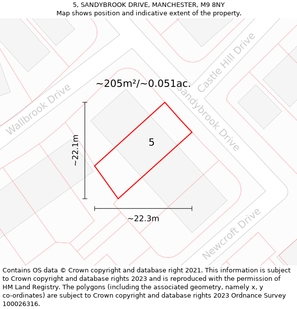 5, SANDYBROOK DRIVE, MANCHESTER, M9 8NY: Plot and title map