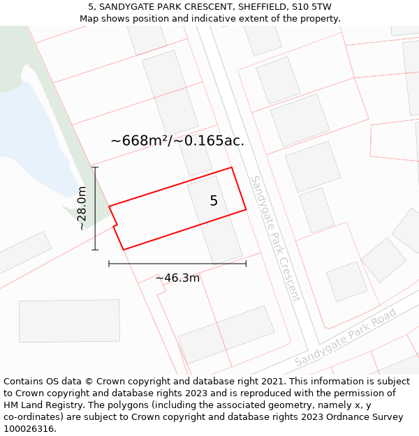 5, SANDYGATE PARK CRESCENT, SHEFFIELD, S10 5TW: Plot and title map