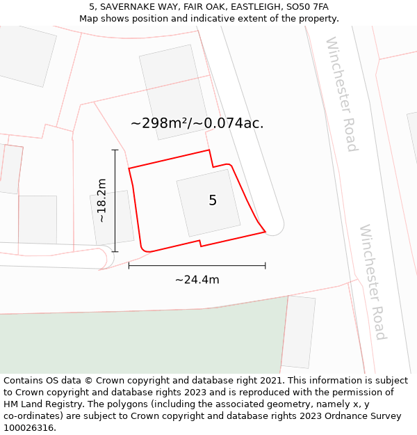 5, SAVERNAKE WAY, FAIR OAK, EASTLEIGH, SO50 7FA: Plot and title map