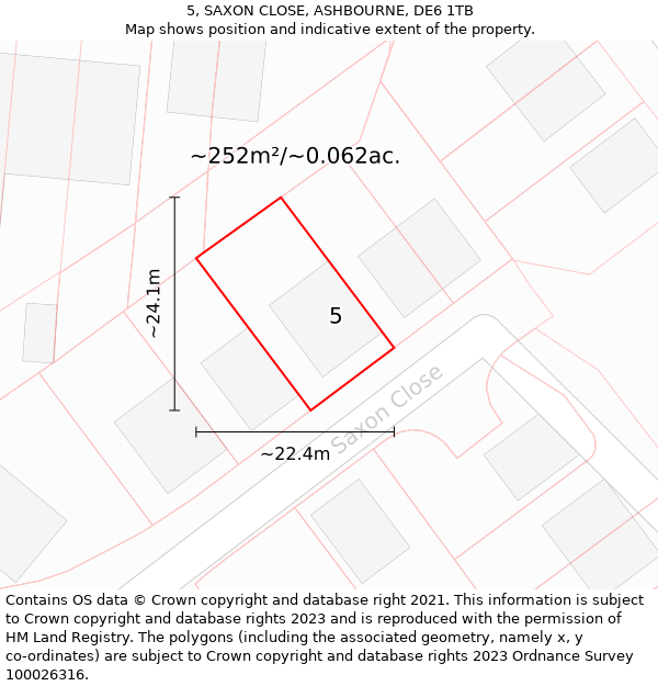 5, SAXON CLOSE, ASHBOURNE, DE6 1TB: Plot and title map