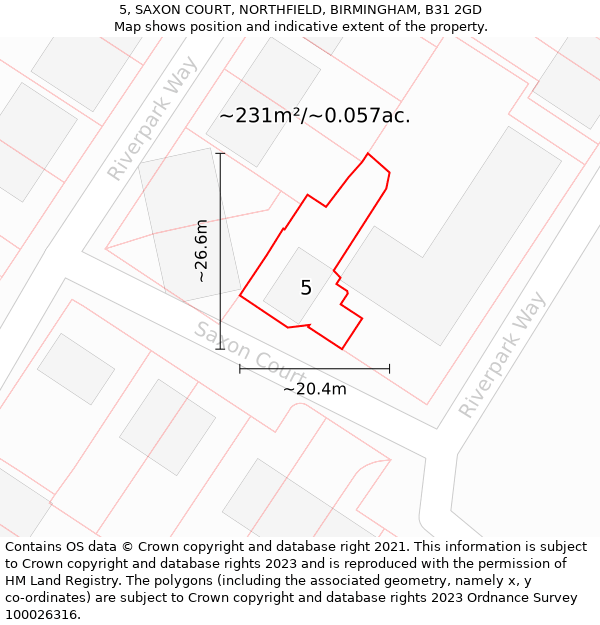 5, SAXON COURT, NORTHFIELD, BIRMINGHAM, B31 2GD: Plot and title map